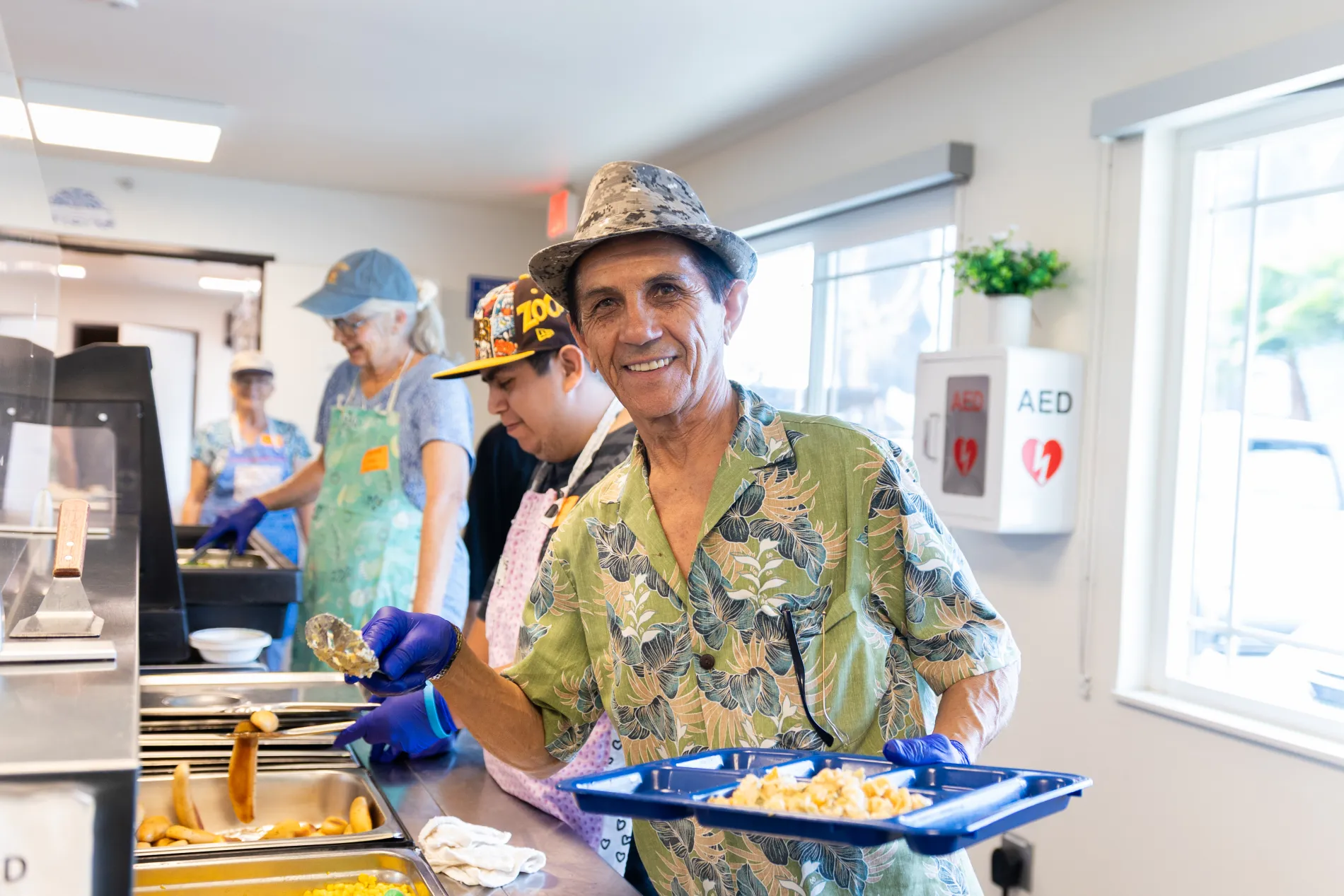 Volunteer serving food